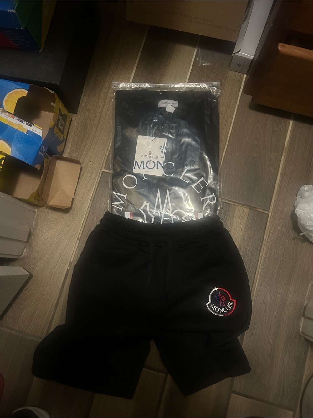 Moncler Black Logo Patch Sweat Shorts and shirt is xl